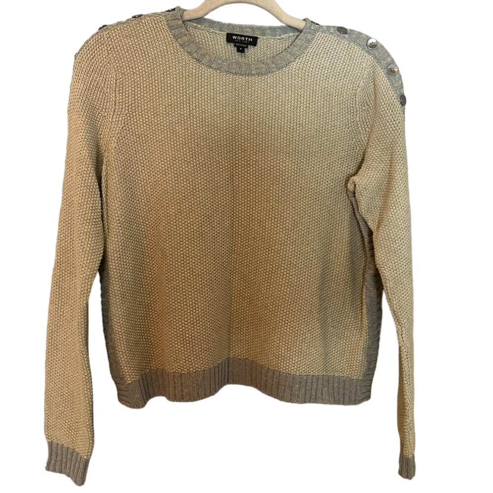 Women's‎ Worth New York Blue/Yellow Lightweight Sweater with Buttons Size Petite